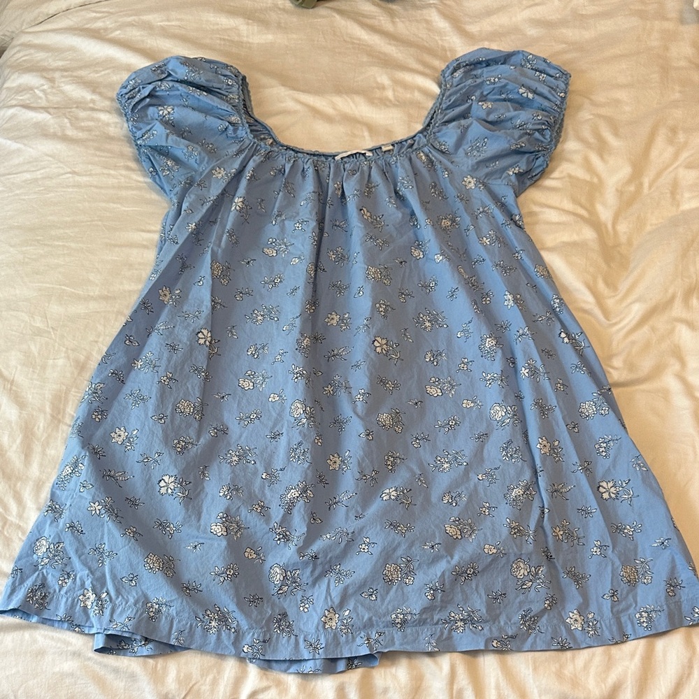 Doen dress Blue Floral Dress with Puff Sleeves